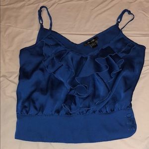 Blue Short Top with Ruffle and Button Sides